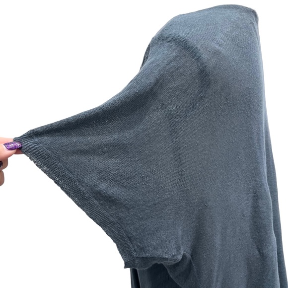 PURE DKNY STEEL BLUE LINEN SHORT SLEEVE MULTIWAY DRAPE FRONT OPEN CARDIGAN - Picture 9 of 16